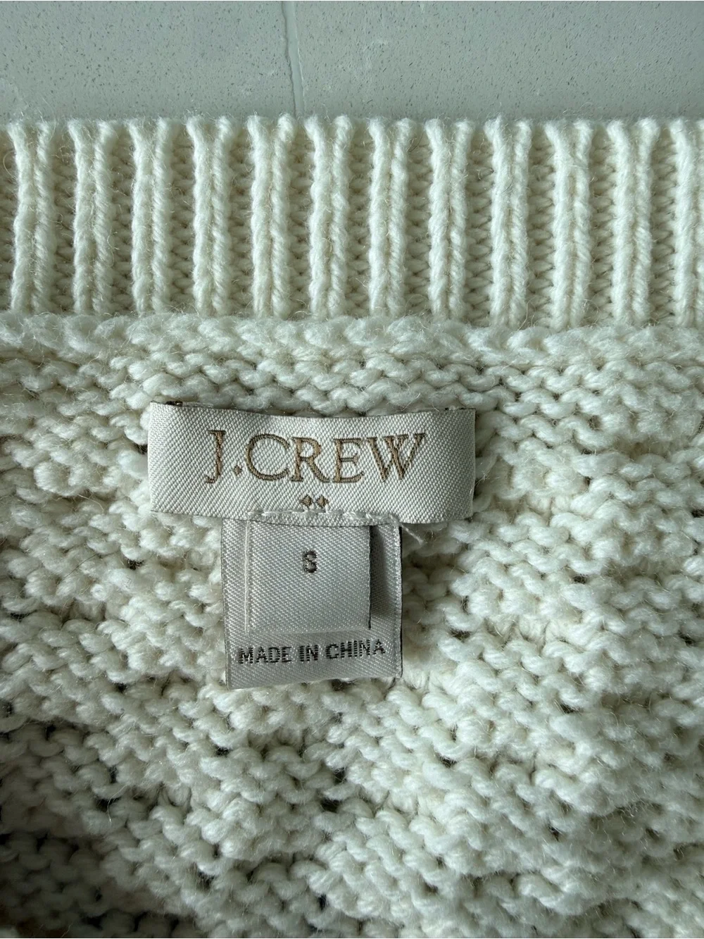 J. Crew Chunky Cable Knit Crewneck Sweater Pullover - Cream Ivory